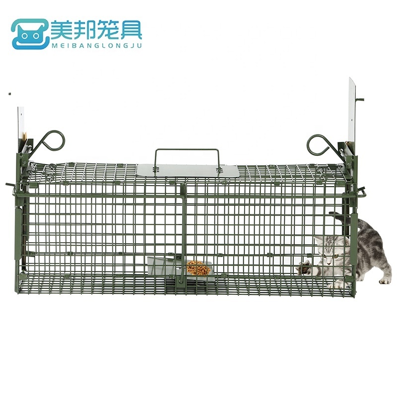 2024 new design large size live animal trap cage automatic lock with high quality for sale double door cat trap cage