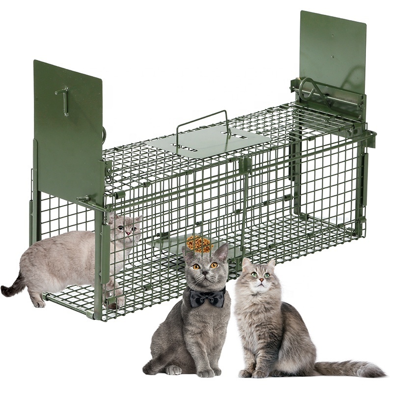 2024 new design big size animal trap cage double door trap cage for cat rabbit weasel automatic lock with high quality