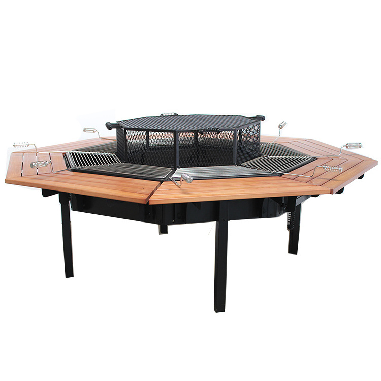 Garden wooden top bbq brazier charcoal table fire pit