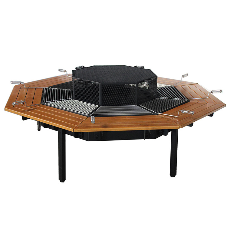 Garden wooden top bbq brazier charcoal table fire pit