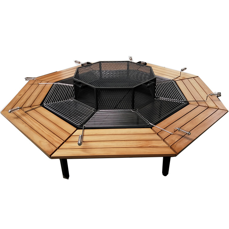 Garden wooden top bbq brazier charcoal table fire pit