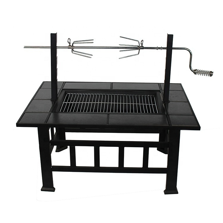 Garden tile top roast chicken fire table with BBQ grill