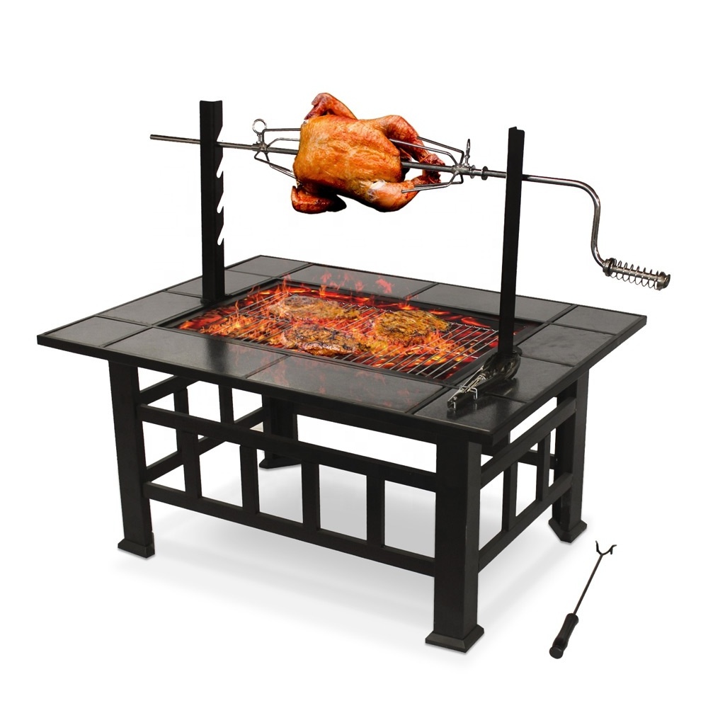 Garden tile top roast chicken fire table with BBQ grill