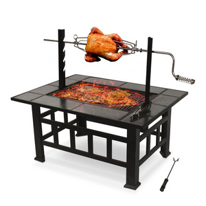 Garden tile top roast chicken fire table with BBQ grill