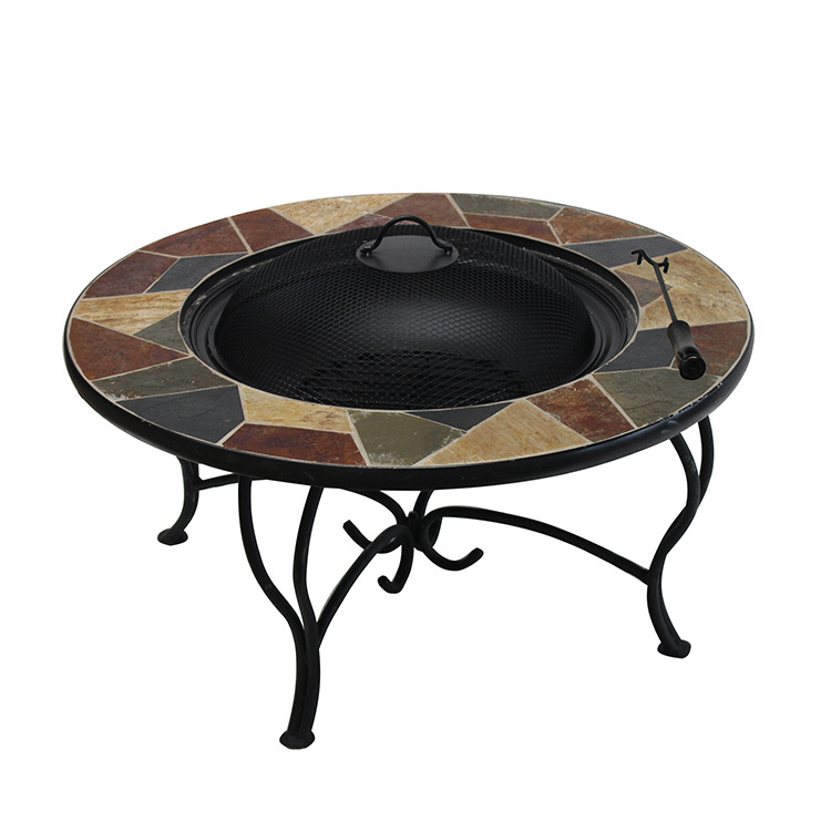 Natural granite top BBQ table top fire bowl for garden use