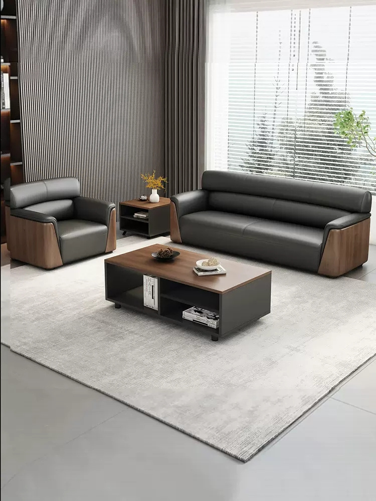 OSF105 Office Sofas Wooden Leather Office Sofa Modern Office Waiting Room Furniture Couch 1+1+3 Set + European Style 3 Years