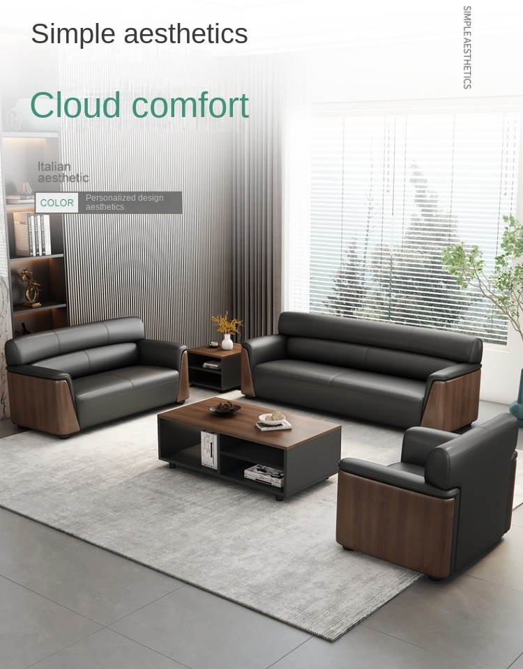 OSF105 Office Sofas Wooden Leather Office Sofa Modern Office Waiting Room Furniture Couch 1+1+3 Set + European Style 3 Years