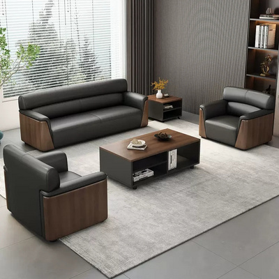 OSF105 Office Sofas Wooden Leather Office Sofa Modern Office Waiting Room Furniture Couch 1+1+3 Set + European Style 3 Years