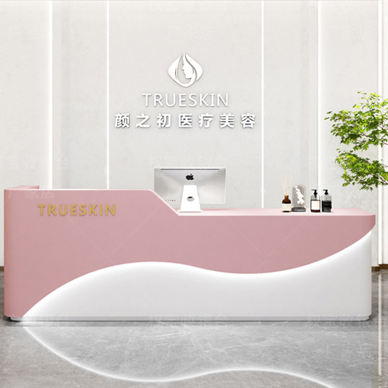 Office desk Beauty salon furniture Pink White Reception Table White Reception Desks