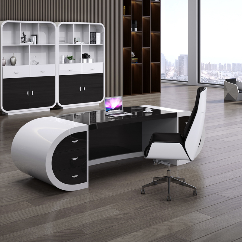 LBZ34 Baking varnish furniture Executive Office high gloss white color CEO boss desk office table Office furniture