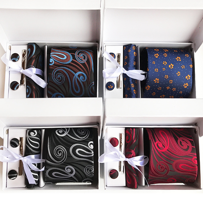 Wholesale Silk Mens Ties with Gift Box Neckties with Pocket Squares Hand Made High Quality Wedding Tie Set for Men