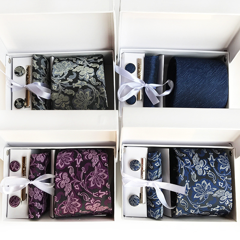 Wholesale Silk Mens Ties with Gift Box Neckties with Pocket Squares Hand Made High Quality Wedding Tie Set for Men