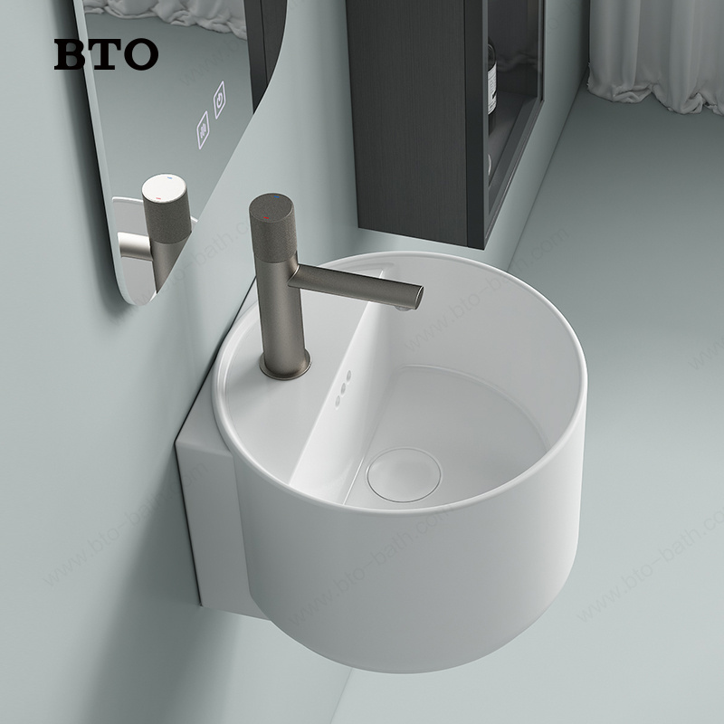 BTO Round Oval Modern Design small size ceramic basin bowl Bathroom wash basin wall hung sink ceramic basin