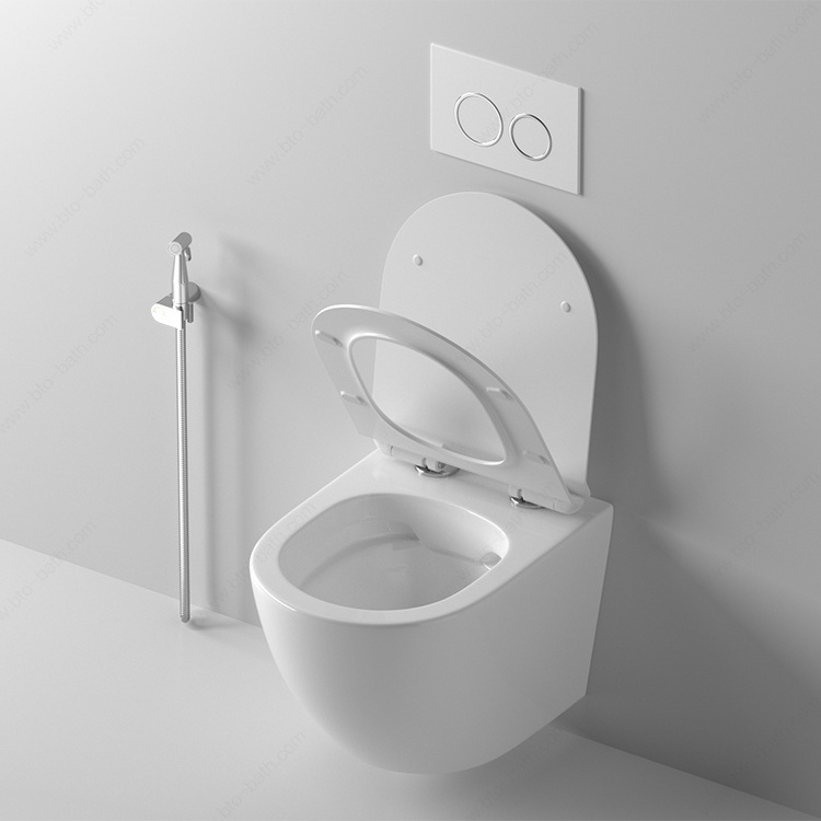 BTO Wholesale Sanitary Ware Rimless wallhung toilet Water Closet White p-trap toilet Ceramic Bathroom Wall Hung wc For Hotel