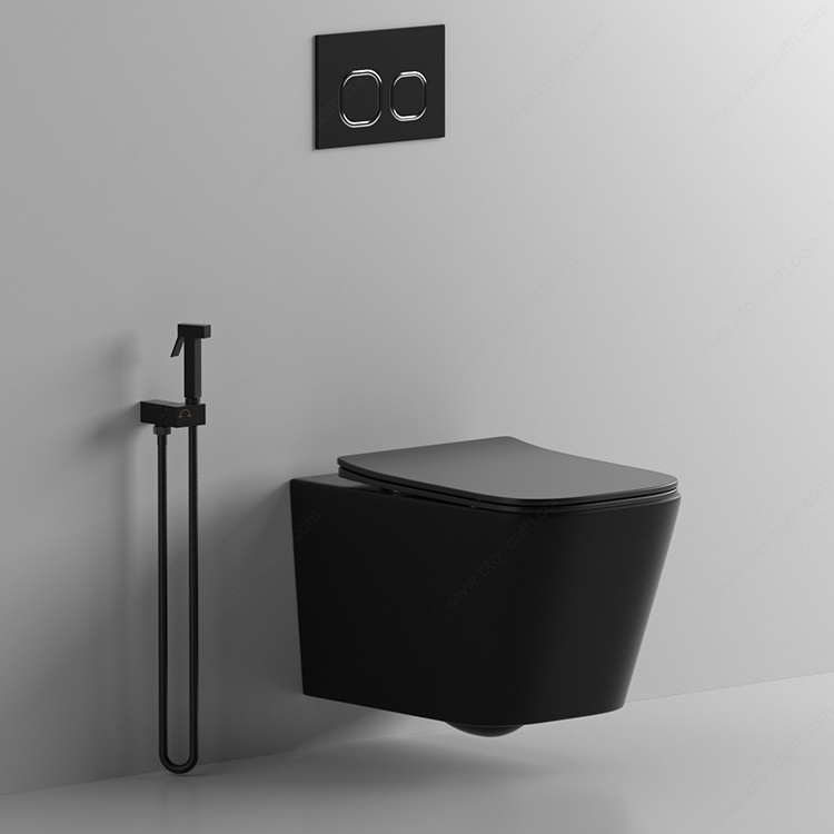 BTO wallhung toilet Concealed Tank matte black color luxury p-trap toilet wc Square Ceramic Wall Hung For Home Villa