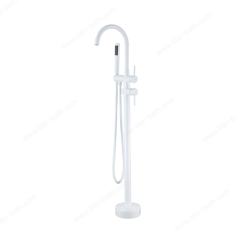 BTO Freestanding Floorstanding Bathtub Faucet Brass brushed gold shower Set Floor Stand mounted white Bathtub Faucet