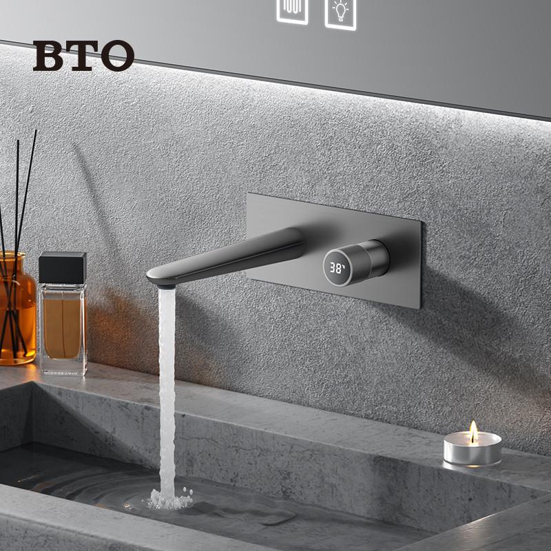 BTO Wall Mounted Bathroom Basin Faucets Brass Water Mixer Box Washroom Sink Tap In Wall Faucet