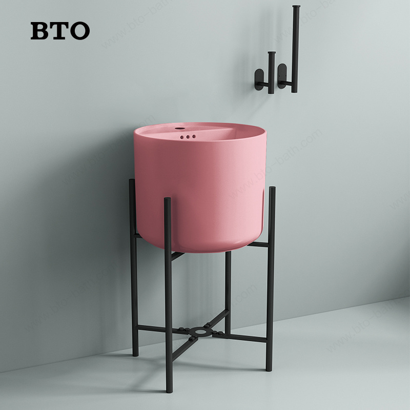 BTO European Colorful Sanitary Ware Sets Wall Hung Mounting sink wallhung Ceramic basin Pink Color basin Bowl