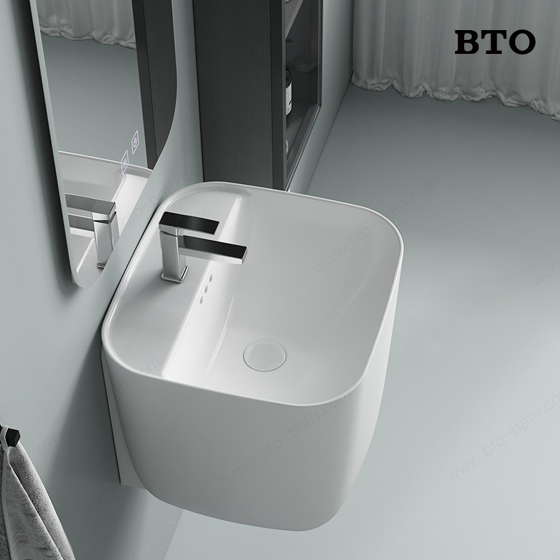 BTO China modern bathroom white ceramic wash wall hung wash basin ceramic bathroom wash basin small bathroom sink