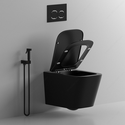 BTO wallhung toilet Concealed Tank matte black color luxury p-trap toilet wc Square Ceramic Wall Hung For Home Villa