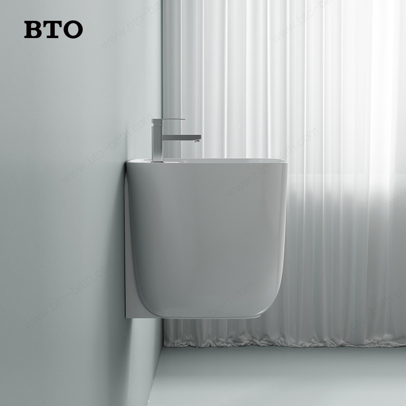 BTO China modern bathroom white ceramic wash wall hung wash basin ceramic bathroom wash basin small bathroom sink