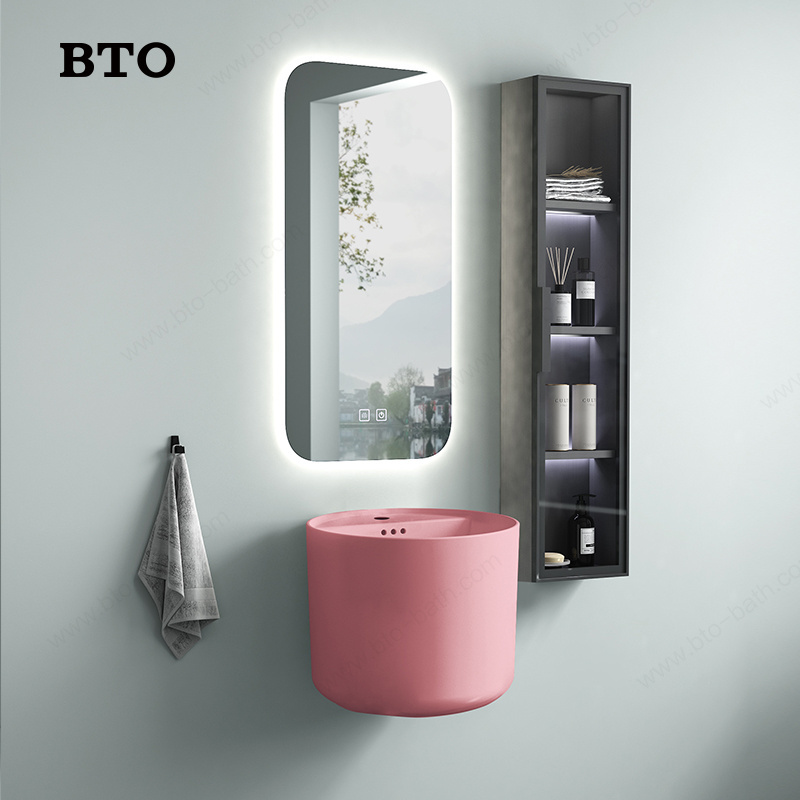 BTO European Colorful Sanitary Ware Sets Wall Hung Mounting sink wallhung Ceramic basin Pink Color basin Bowl