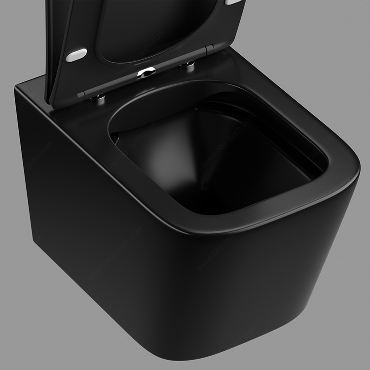 BTO wallhung toilet Concealed Tank matte black color luxury p-trap toilet wc Square Ceramic Wall Hung For Home Villa