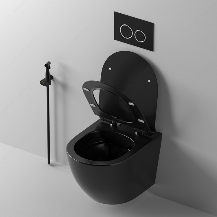 BTO Luxury design Matt black ceramic wall hung toilet wc water saving wall hanging commode toilet