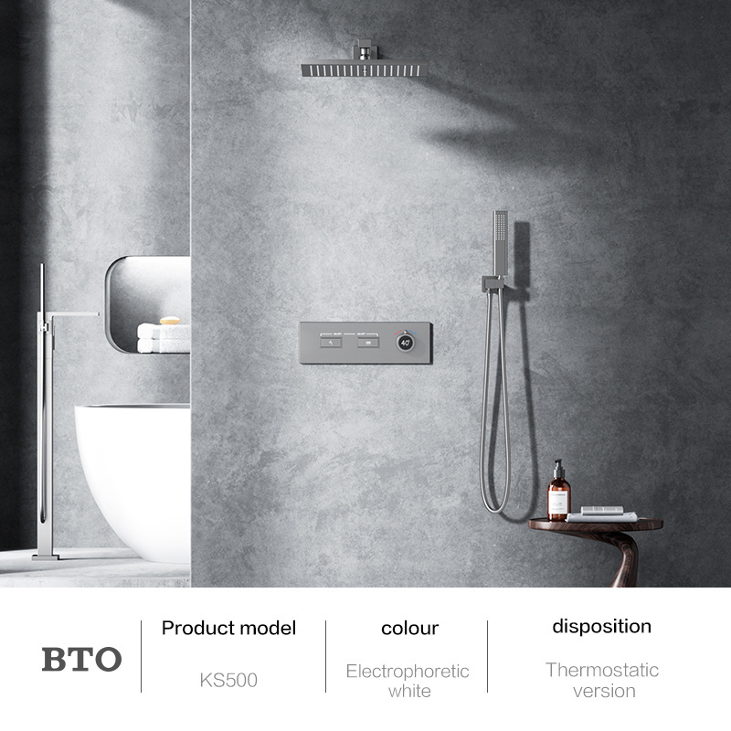 BTO Luxury copper Rain Grey bathroom sets shower Filtered Rainfall High Pressure Hidden Full Square concealed Shower Faucet