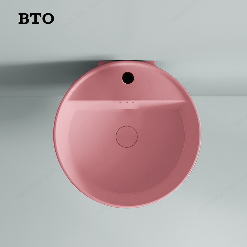 BTO European Colorful Sanitary Ware Sets Wall Hung Mounting sink wallhung Ceramic basin Pink Color basin Bowl