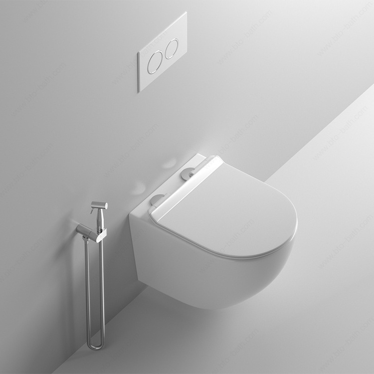 BTO Wholesale Sanitary Ware Rimless wallhung toilet Water Closet White p-trap toilet Ceramic Bathroom Wall Hung wc For Hotel