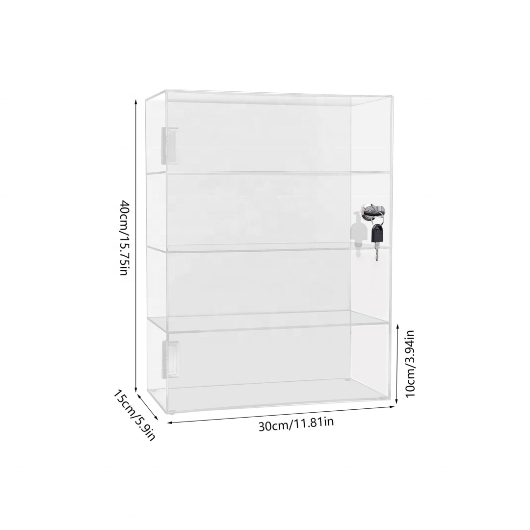 4 Tier Acrylic Counter Top Display Case with Lock & Key, 11.8x5.9x15.7in Clear Acrylic Display Box, Acrylic Countertop cabinet