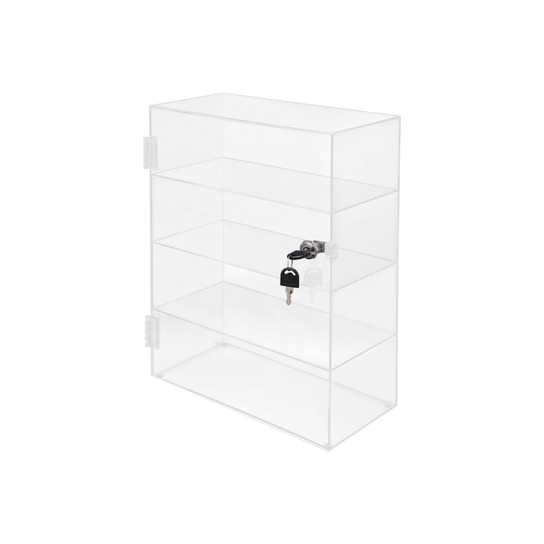 4 Tier Acrylic Counter Top Display Case with Lock & Key, 11.8x5.9x15.7in Clear Acrylic Display Box, Acrylic Countertop cabinet