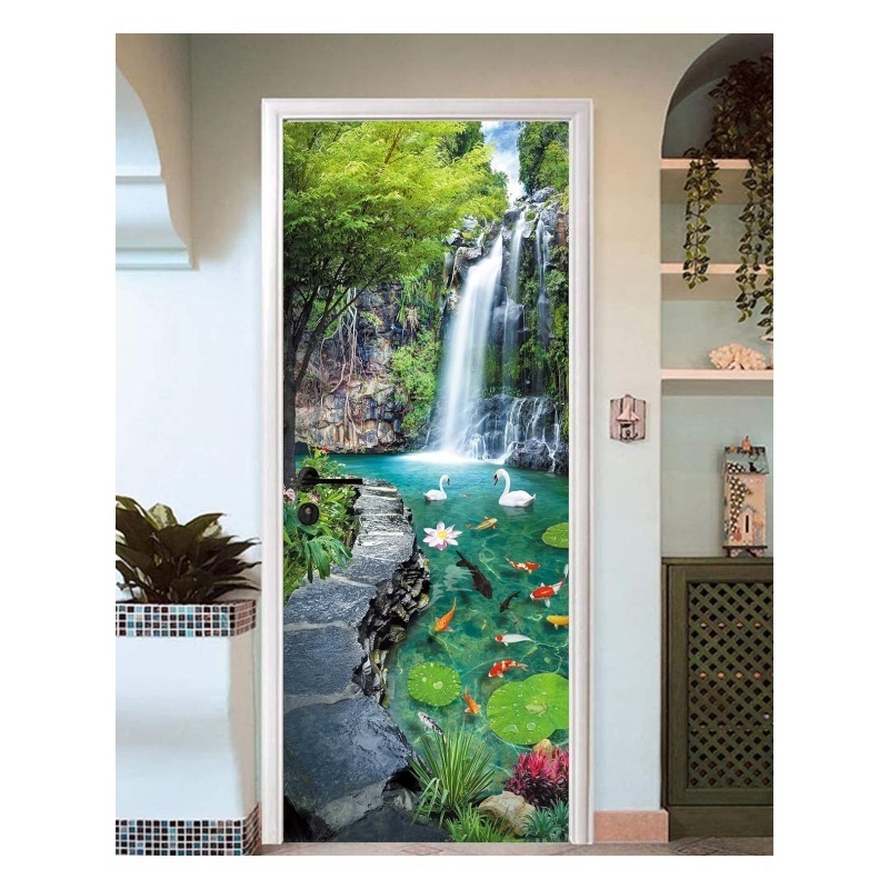 Decorative Wall Papers For The Door Stickers Geometry Design Waterproof Vinyl Self Stick DIY 3D View Door Posters For Bathroom