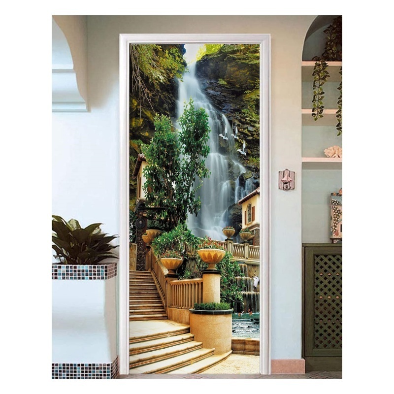 Decorative Wall Papers For The Door Stickers Geometry Design Waterproof Vinyl Self Stick DIY 3D View Door Posters For Bathroom