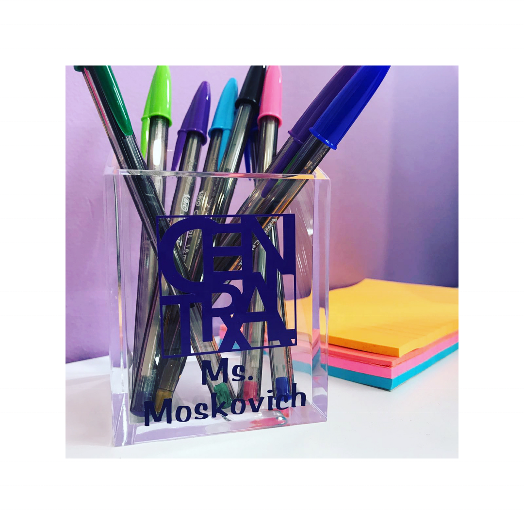 Clear Acrylic Pencil Pen Holder Cup Clear Makeup Brush Holder Acrylic Desk Accessories Stationery Organizer for Office Desk