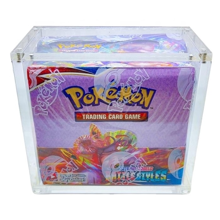 Wholesale acrylic pokemon cards booster box 1st edition card game display case with magnetic lid