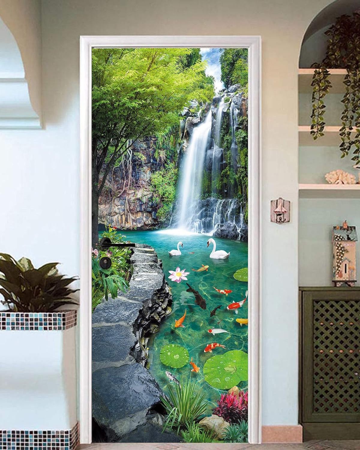 Door Mural Peel and Stick, Removable Self-Adhesive Waterfall Door Wallpaper for Home Decor