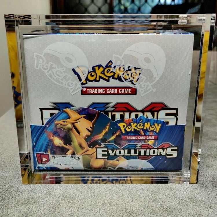 Wholesale acrylic pokemon cards booster box 1st edition card game display case with magnetic lid