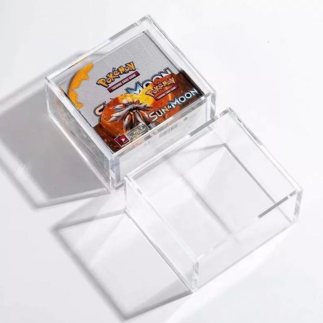 Wholesale acrylic pokemon cards booster box 1st edition card game display case with magnetic lid