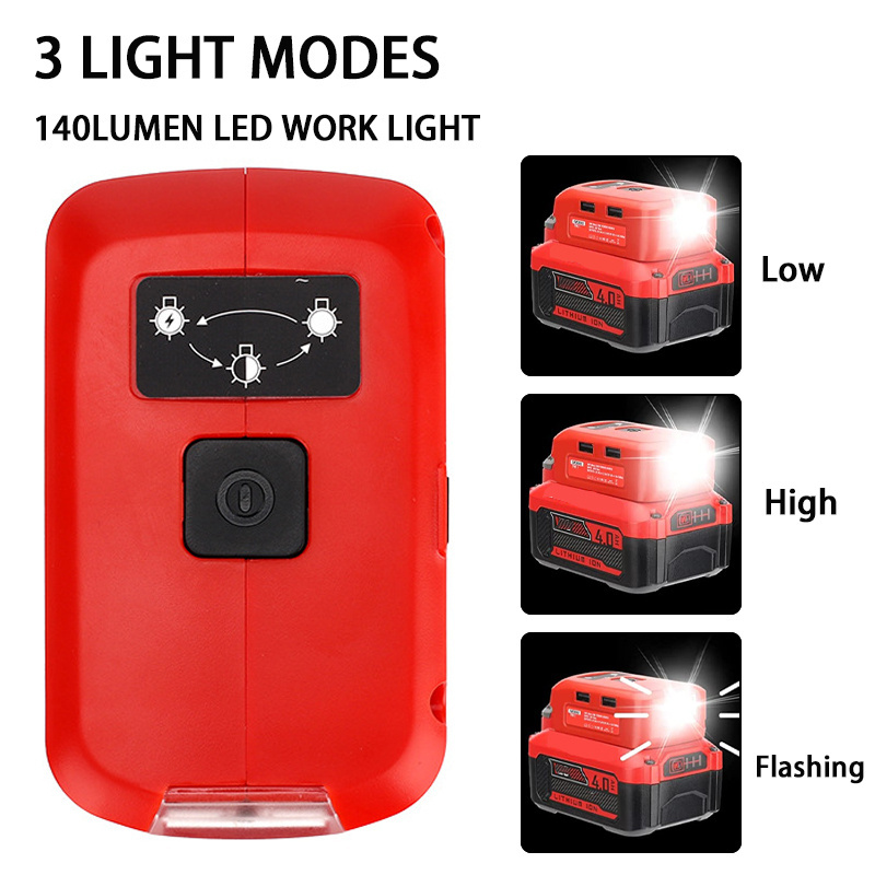 Battery Adapter for Craftsman 14.4-20V Li-ion Battery USB Adapter with 140LM LED Work Light Dual USB Port Power Source Supply