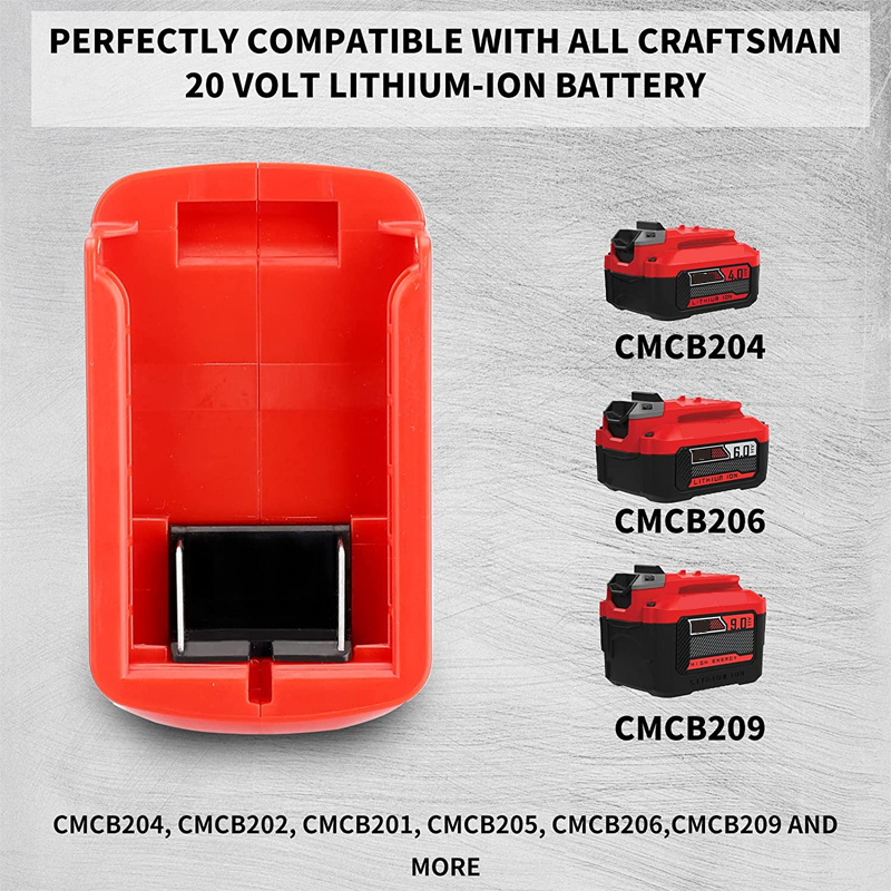 Battery Adapter for Craftsman 14.4-20V Li-ion Battery USB Adapter with 140LM LED Work Light Dual USB Port Power Source Supply