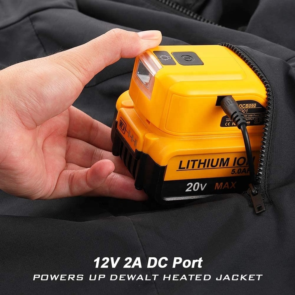 Upgraded  DCB090 Battery Adapter For dewalts 20V Battery with DC 12V & DUAL USB 5V/2A For Heated Jacket Power Source TOOL ONLY