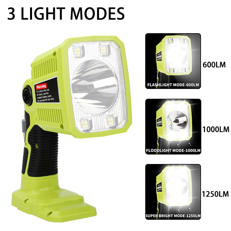 LED Flashlight for Ryobi 18V Lithium Nickel Battery For P108 P104 18W 1250LM LED Work Light Spotlight Emergency Lighting