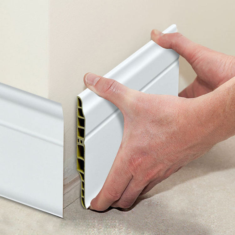 Eco-Friendly Plastic White Skirting Polystyrene PS T-Moulding / Baseboard / SPC material Skirting Board