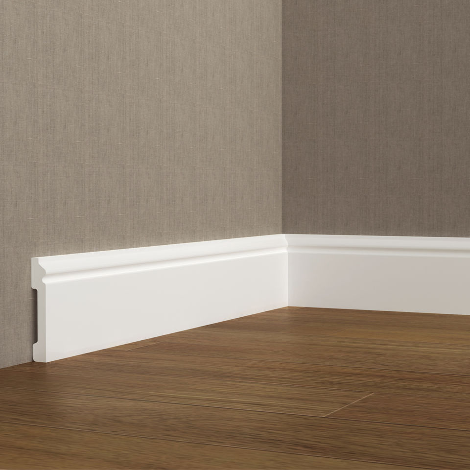 Eco-Friendly Plastic White Skirting Polystyrene PS T-Moulding / Baseboard / SPC material Skirting Board