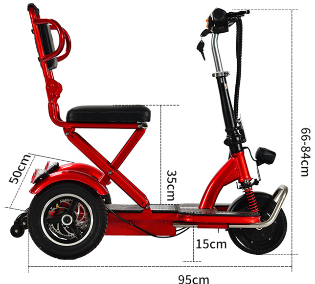 Custom Cleared Easy Carry Lightweight 3 Wheels Good Climbing Capacity Folding Disable Mobility Scooter For Sale