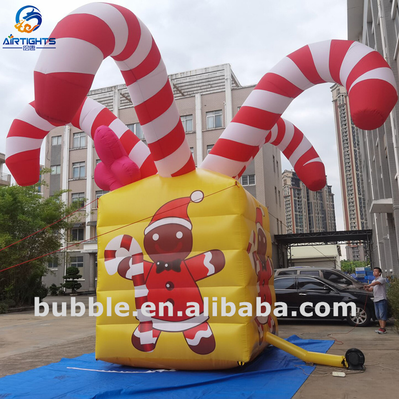 Christmas Decoration Advertising Giant Inflatable Candy Cane Gift Box Christmas Balloon