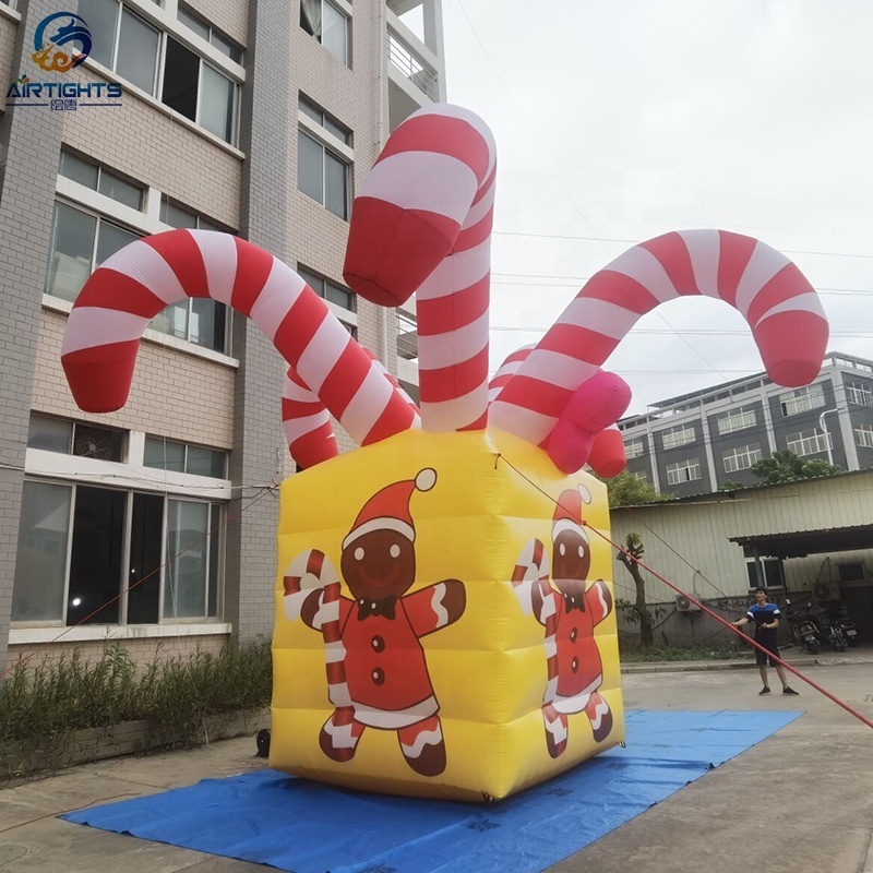 Christmas Decoration Advertising Giant Inflatable Candy Cane Gift Box Christmas Balloon