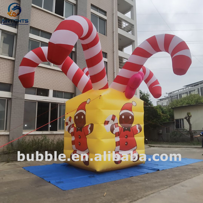 Christmas Decoration Advertising Giant Inflatable Candy Cane Gift Box Christmas Balloon